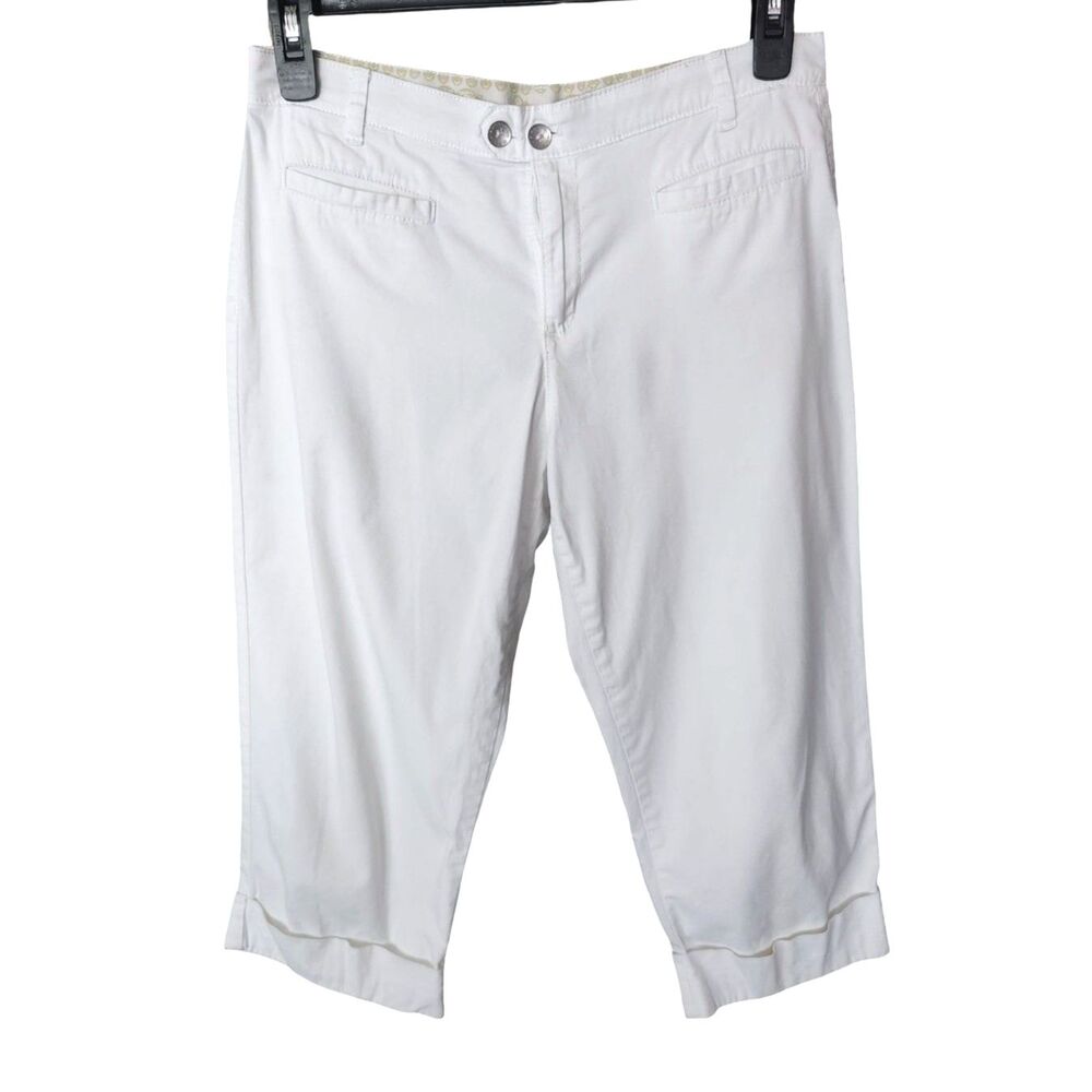 Bandolino Maureen White Cropped Capri Pants Size 8 Stretch Cuffed Casual Resort